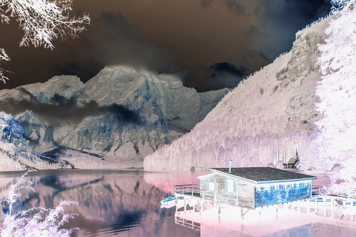 Inverted colors landscape photo exported from the tool